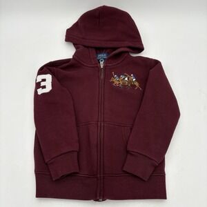Polo Ralph Lauren Hoodie Boys 4T Red Big Pony Full Zip Long Sleeve Kids.